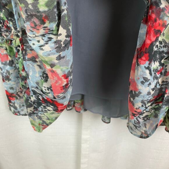 Cinq a Sept Blue Abstract Floral Lewis Tiered Mini Dress Sz.6 - Picture 13 of 15